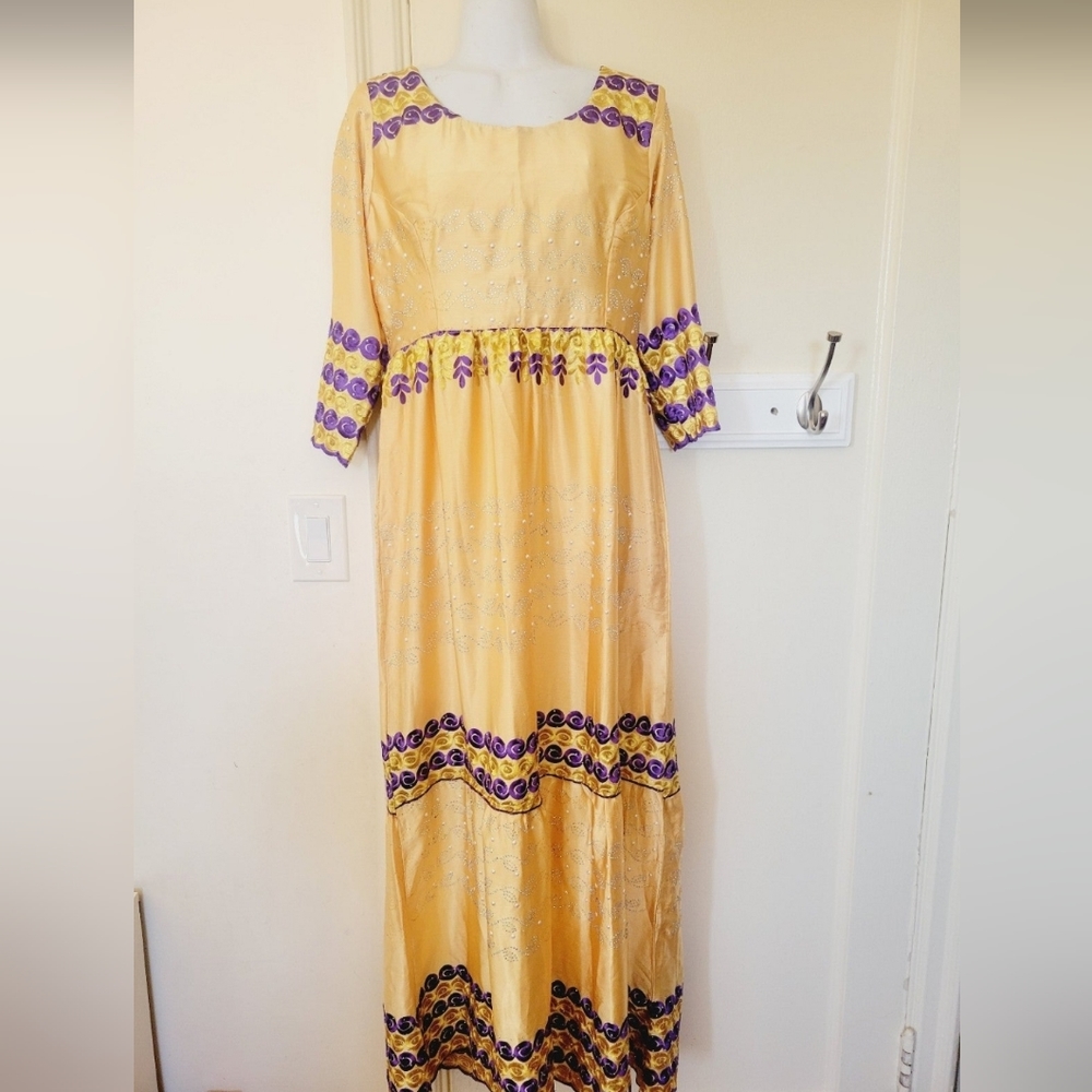 Embroidered and Embellished Dubai Silk Maxi Dress Evening Gown